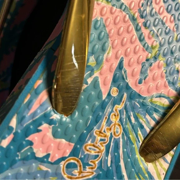 Lilly Pulitzer Multicolor Floral Gold Strap Flip Flops Sandals Womens Size 8 - Picture 7 of 12